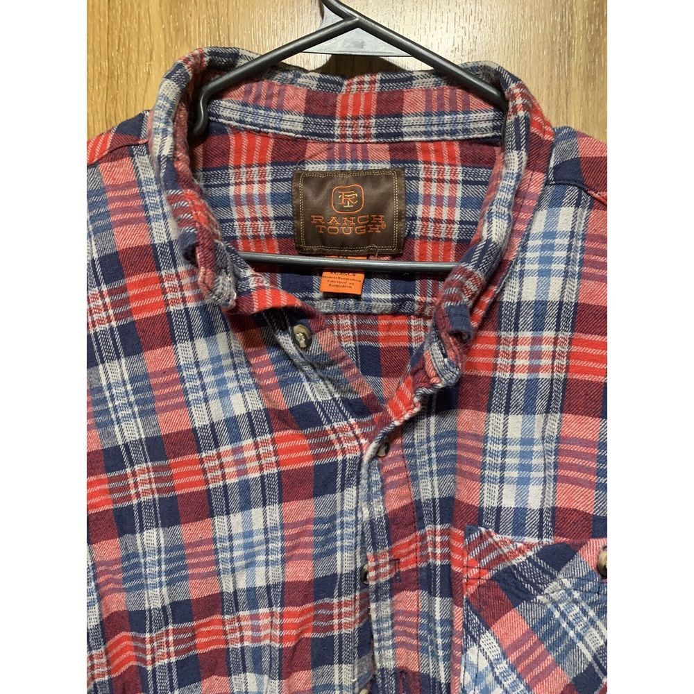 Ranch Tough‎ Flannel Shirt Men's XL Reg Blue Red Plaid Pocket Workwear Jacket